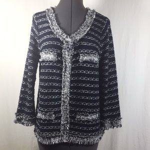 R-Q-T Navy &  White Fringe Detail Jacket Size L
